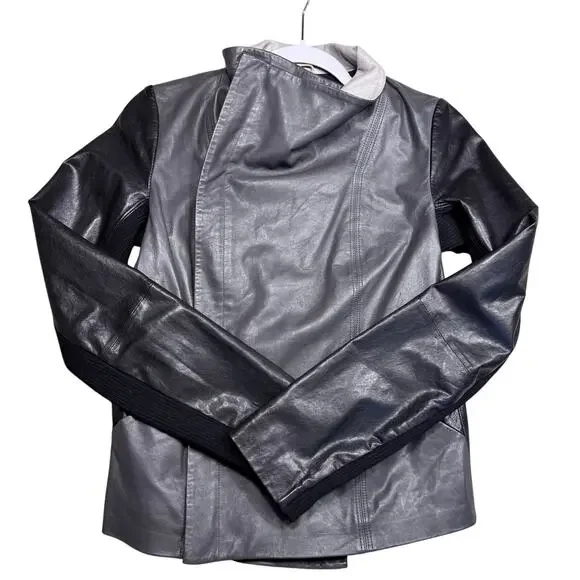 VINCE Lambskin Gray Leather Jacket Colorblock - Size small